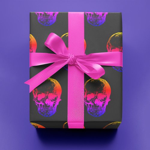 Techno Holographic Skull on Gray   Wrapping Paper