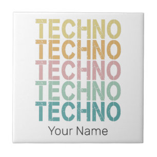 Techno House Retro Lettering Electro Vintage Rave Ceramic Tile