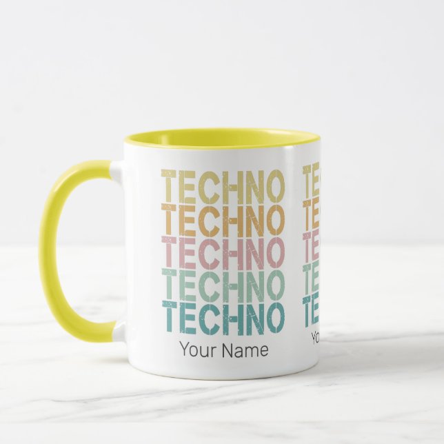Techno House Retro Lettering Electro Vintage Rave Mug (Left)