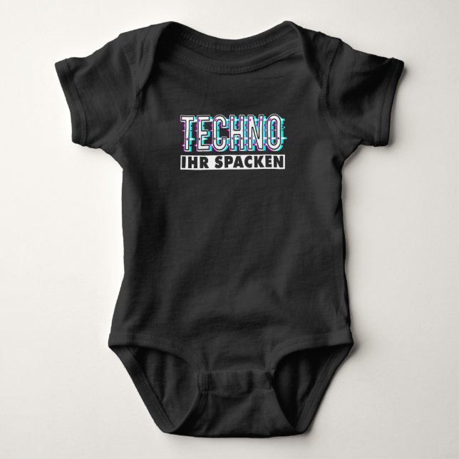 Techno Ihr Spacken Raver EDM Musik Baby Bodysuit (Front)