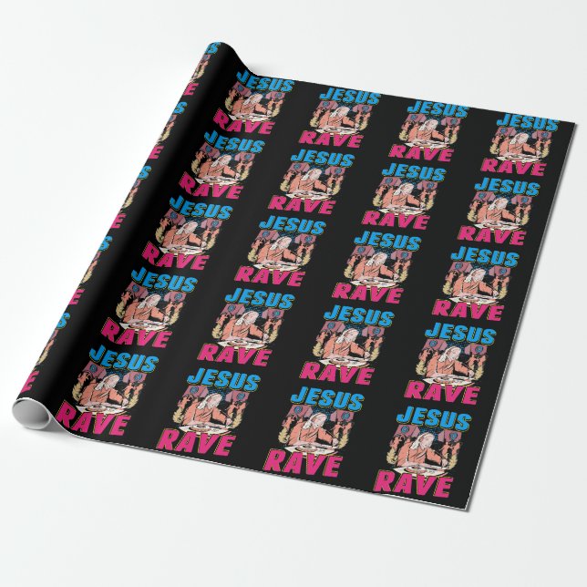 Techno Jesus Religion Retro Electronic Bass Music Wrapping Paper (Unrolled)