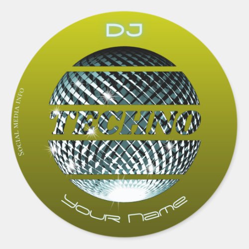 Techno music DJ Business Card Classic Round Sticker