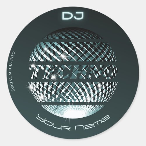 Techno music DJ Business Card Classic Round Sticker