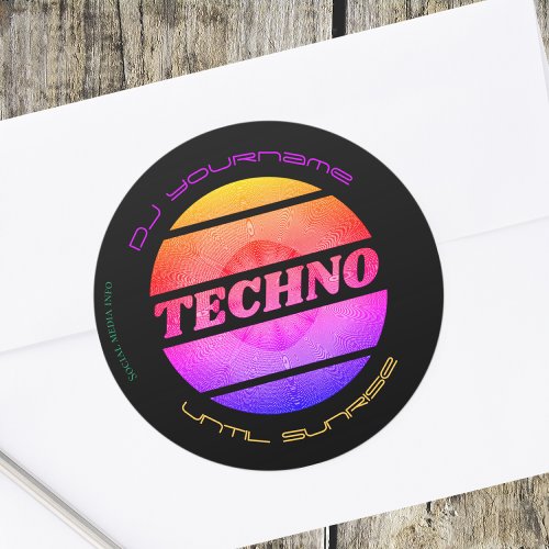 Techno music DJ Business Card personalizable  Classic Round Sticker