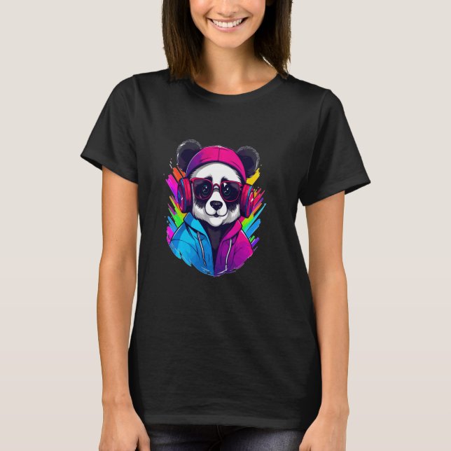 Techno Rave Panda House Music Lover Raver T-Shirt (Front)