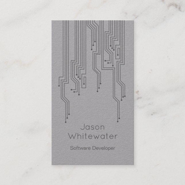 Techno Sleek Style Business Card - Grey (Front)
