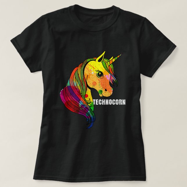 Techno Unicorn Trance EDM Rave T-Shirt (Design Front)