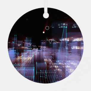 Technological digital city  metal ornament