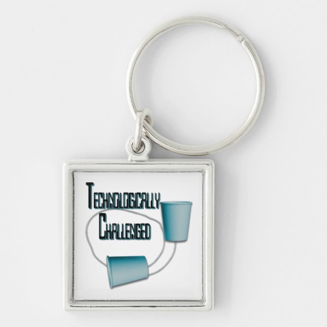 Technologically Challenged Square Humor Key Chain (Front)