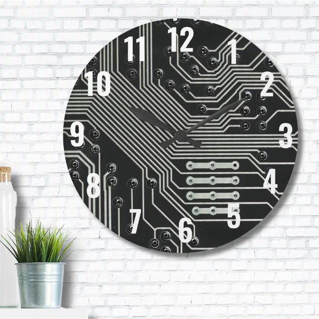 Technology Black Circuit Board Large Clock | Zazzle