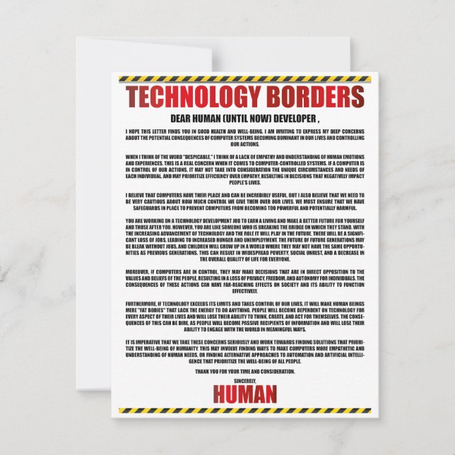 TECHNOLOGY BORDERS MESSAGE NOTE CARD (Front)