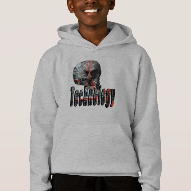 Technology Logo And Computer Skull, Hoodie (Front)