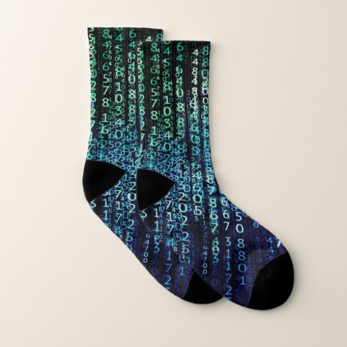 Technology Matrix Binary Code Aqua Black Socks