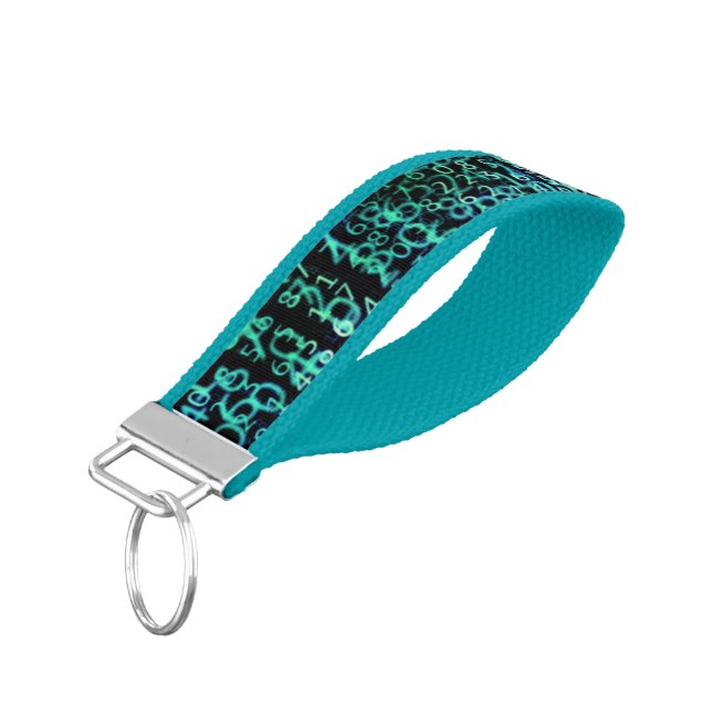 Technology Matrix Binary Code Aqua Wrist Wrist Keychain (Angled Down)
