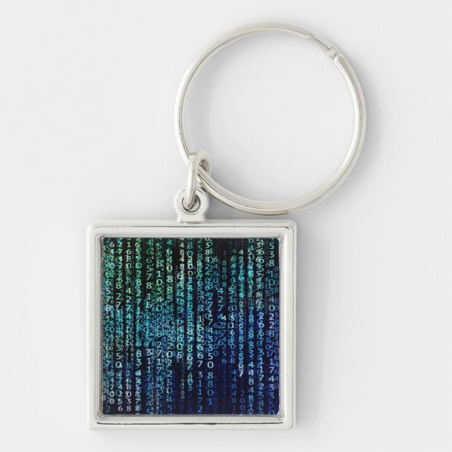 Technology Matrix Binary Code Blue Green Keychain (Front)