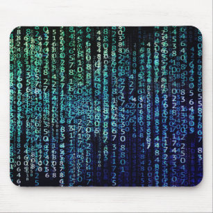 Technology Matrix Binary Code Blue Green Mouse Pad
