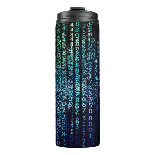 Technology Matrix Binary Code Blue Green Thermal Tumbler (Front)