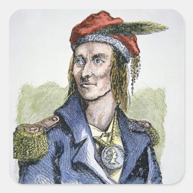Tecumseh (1768-1813) (coloured engraving) square sticker (Front)