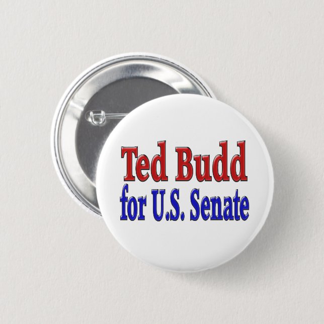 Ted Budd for Senate with red blue text Button (Front & Back)