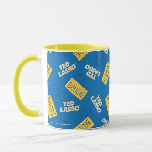 Ted Lasso  Believe Sign and Ball Toss Pattern Mug