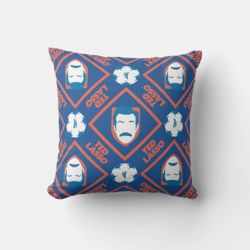 Ted Lasso  Face and Ball Diamond Pattern Throw Pillow