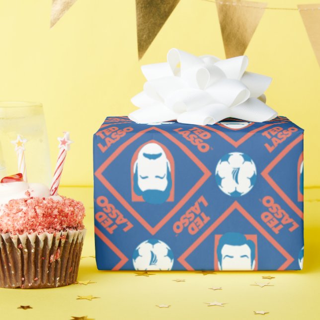 Ted Lasso | Face and Ball Diamond Pattern Wrapping Paper (Birthday Party)