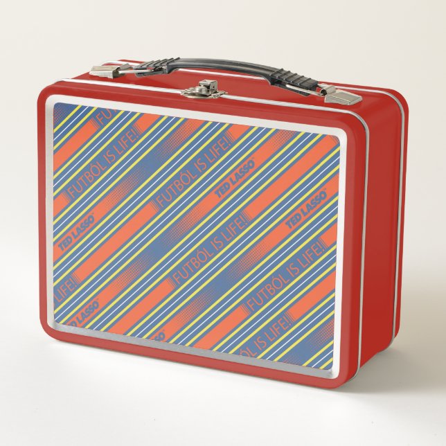Ted Lasso | Fútbol is Life Stripe Pattern Metal Lunch Box (Front)