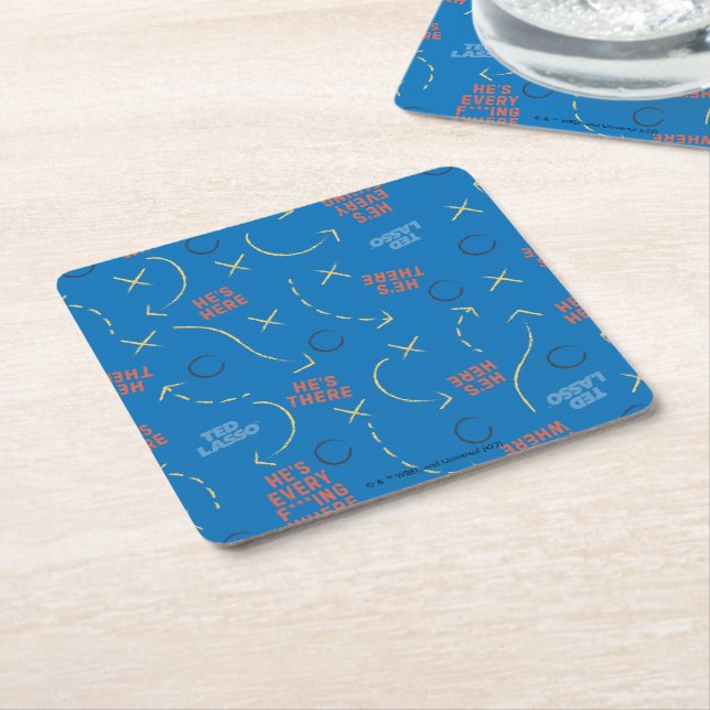 Ted Lasso | He's Here He's There Playbook Pattern Square Paper Coaster (Angled)