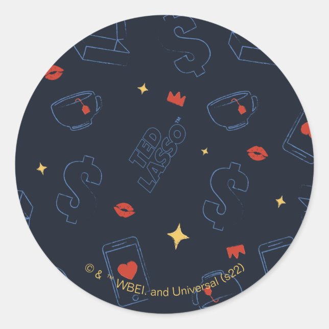 Ted Lasso | Tea and Biscuit Icon Toss Pattern Classic Round Sticker (Front)