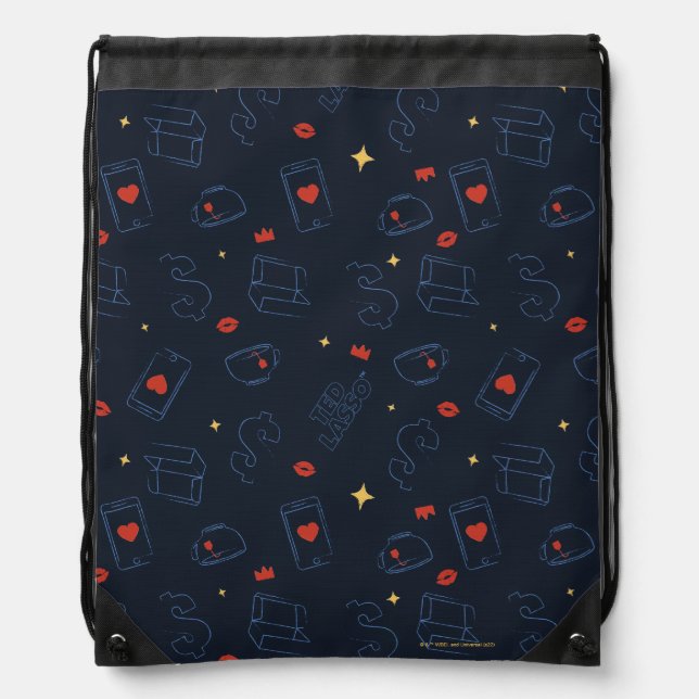 Ted Lasso | Tea and Biscuit Icon Toss Pattern Drawstring Bag (Front)