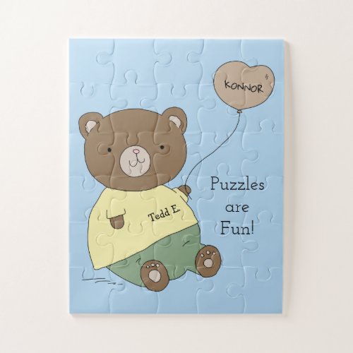 Tedd E Teddy Bear Blue Personalized Jigsaw Puzzle