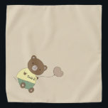 Tedd E. Teddy Bear Khaki Personalized Pet Bandana<br><div class="desc">Khaki background, and a cute teddy bear with a pink nose... holding a balloon. On his belly, he has your pet's name. Background color is customizable, as are the font, font color, and name... using the edit menu. Make it your own! When you wear Boagie's cute designs, you are helping...</div>