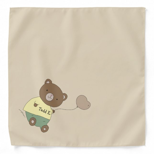 Tedd E. Teddy Bear Khaki Personalized Pet Bandana (Front)