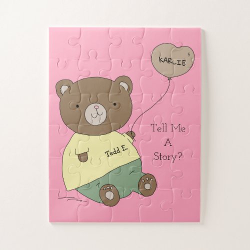 Tedd E Teddy Bear Pink Personalized Jigsaw Puzzle