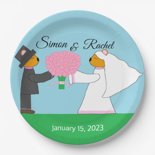 Tedding Bears Getting Married Round Reception Paper Plates