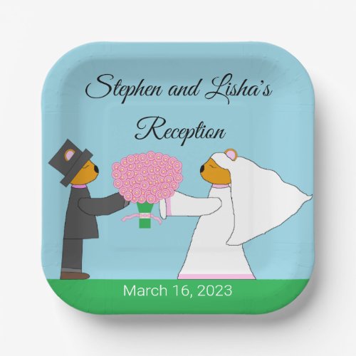 Tedding Bears Getting Married Square Reception Paper Plates