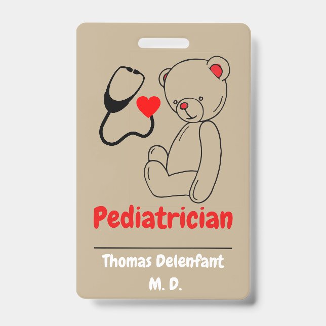 teddy  and heart stethoscope badge (Front)