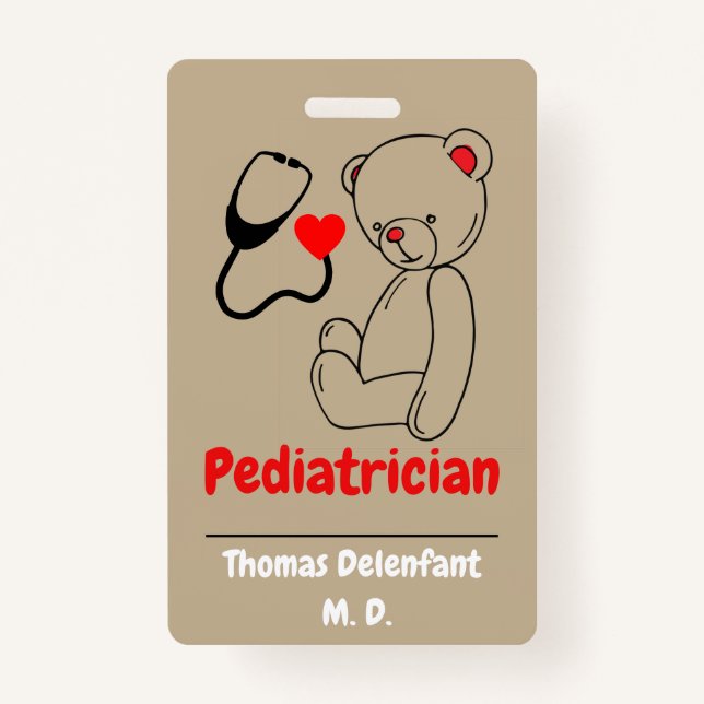 teddy  and heart stethoscope badge (Front)