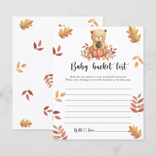 Teddy and Pumpkin - Baby bucket list (Front/Back)