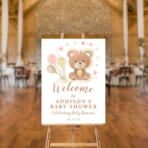 Teddy Baby Baby Shower Girl Welcome Sign