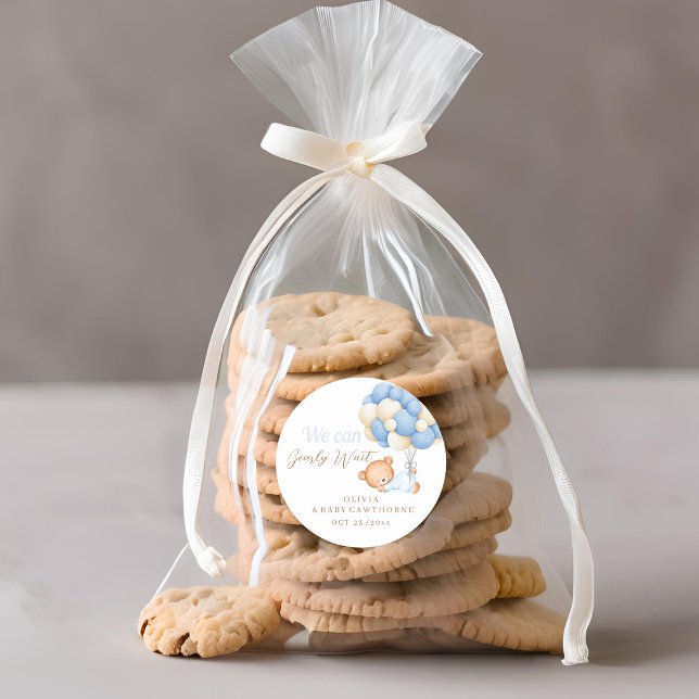  Teddy Baby Boy Shower  Classic Round Sticker (Creator Uploaded)