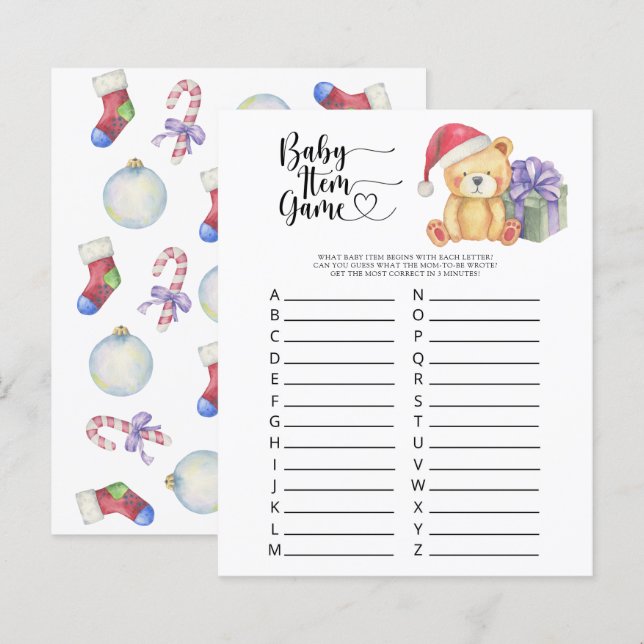 Teddy - Baby Item Game. Baby Shower Game (Front/Back)