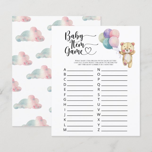 Teddy - Baby Item Game. Baby Shower Game (Front/Back)