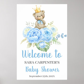 Teddy Baby Shower Boy Blue Bear Welcome Sign