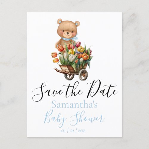 Teddy Baby Shower Rustic Flora Save the Date  Postcard