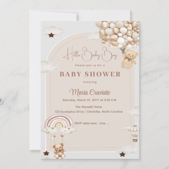 Teddy Balloon Baby Shower Invitation (Front)