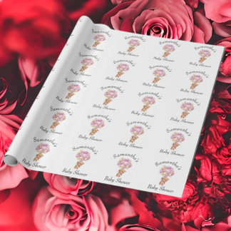 Teddy Balloon Baby Shower White  Wrapping Paper