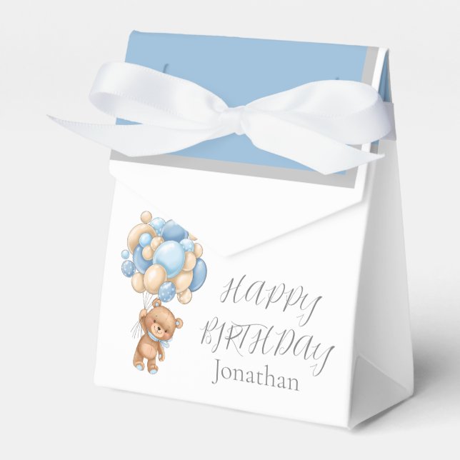 Teddy Balloon Bearly  Wait Birthday Boy Favor Box (Front Side)