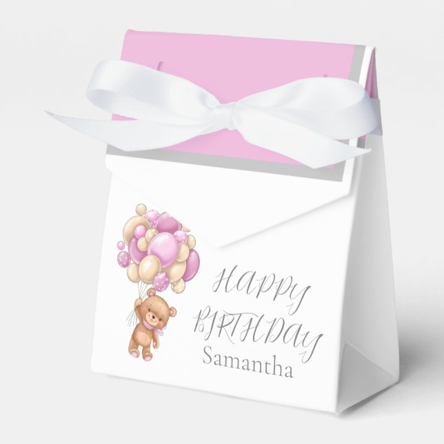 Teddy Balloon Bearly  Wait Birthday Girl Favor Box (Front Side)