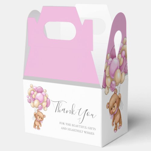 Teddy Balloon Pink Favor Box